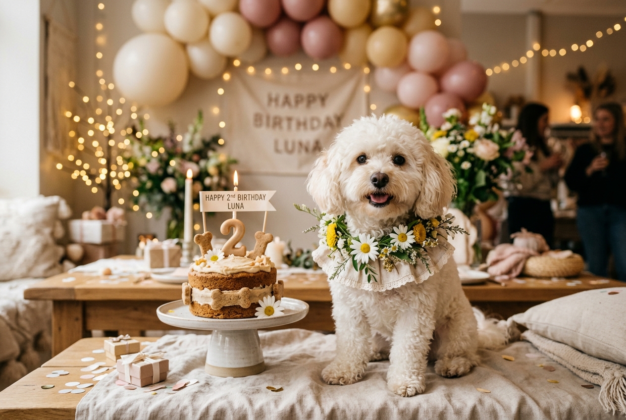 Köpek Doğum Günü Kutlama Paketi ve Papatyalı Parti Yakalığı