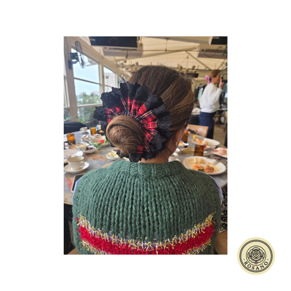 Ekose Desenli Scrunchie Saç Tokası Günlük Kullanım | Rosano Studio