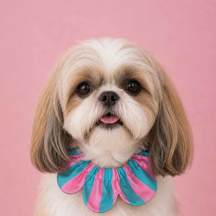PawBow Flower Dog Collar (aqua pink stripe) — Koleksiyonlar - El Yapımı Aksesuar | Rosano Studio