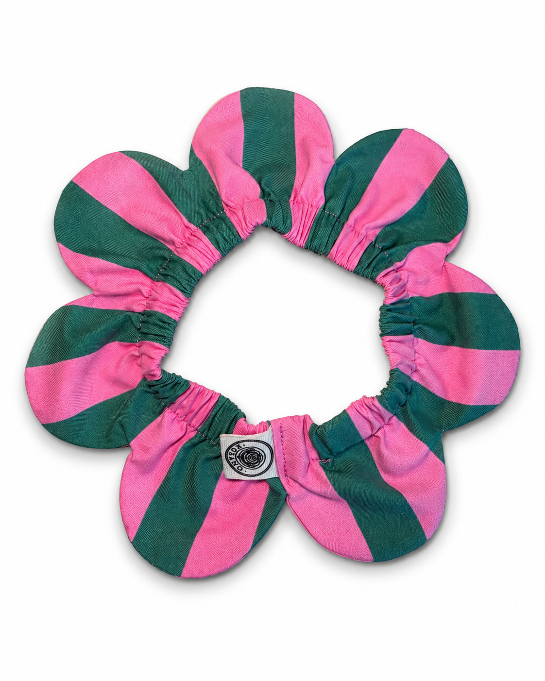El Yapımı Köpek Yakalığı – PawBow Flower Dog Collar (green pink stripe) - Görsel 2
