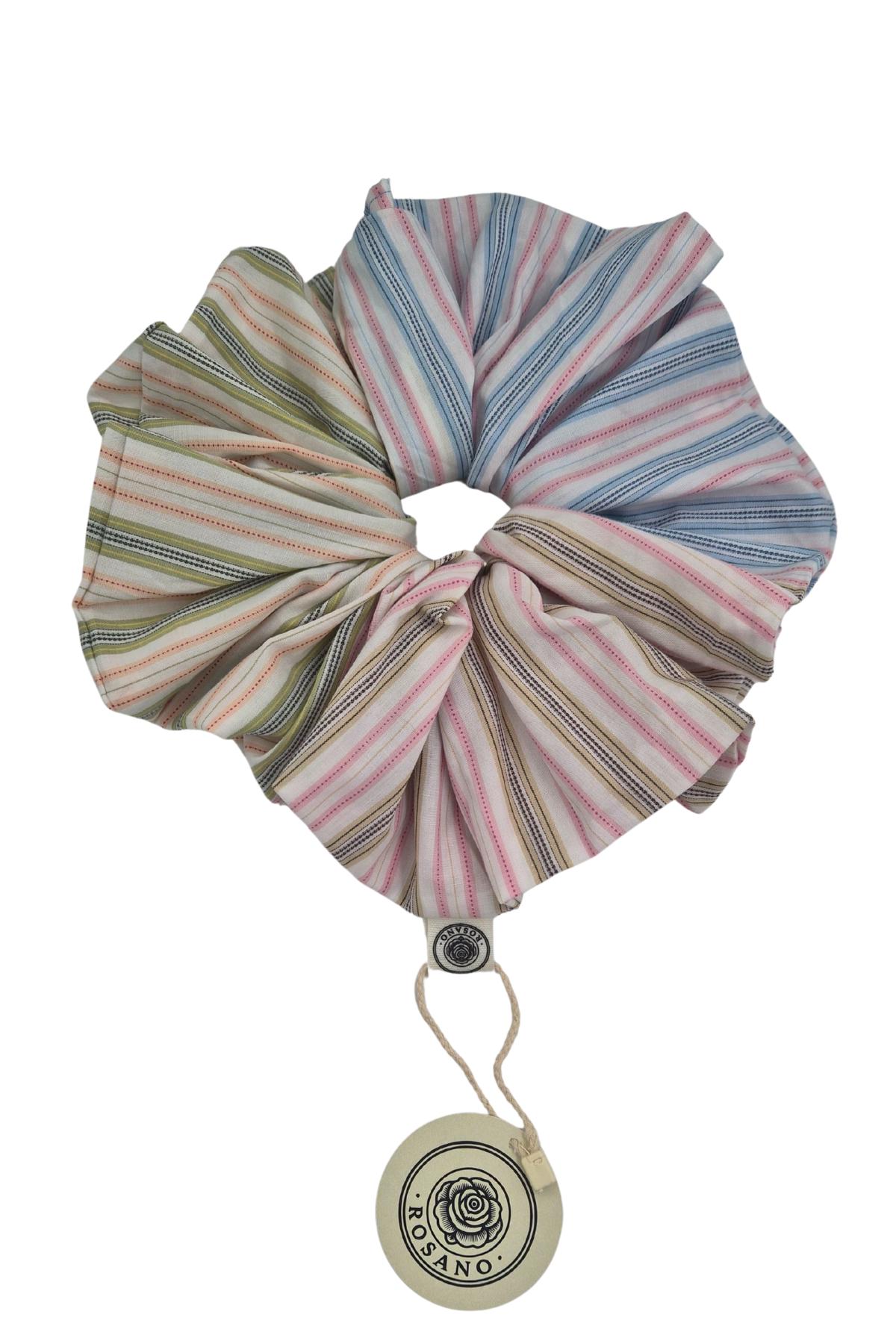Jumbo Scrunchie (Stripe Multicolour) — El Yapımı Kumaş Simit Toka (Scrunchie) Koleksiyonu | Rosano Studio